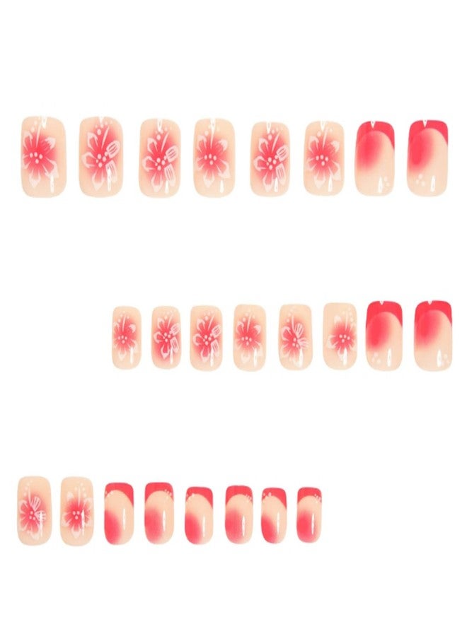 YoYoee 24-Piece Short Square Press on Nails - French Small flowers False Nails | Gradient Fake Nails for Women Elegant & Durable Artificial Nails for Instant Manicure - Image 3